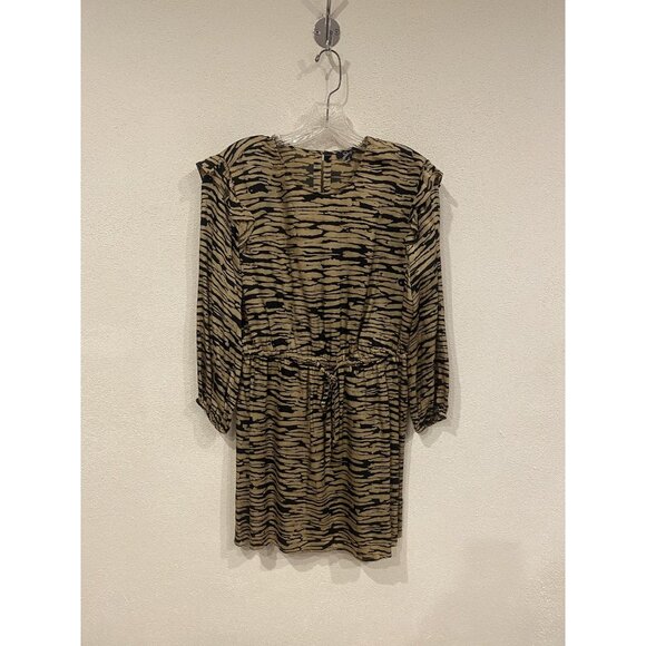 Rails Dress Womens Medium Tan Black Print Ora Canyon Tie Waist Long Sleeve - Picture 2 of 5
